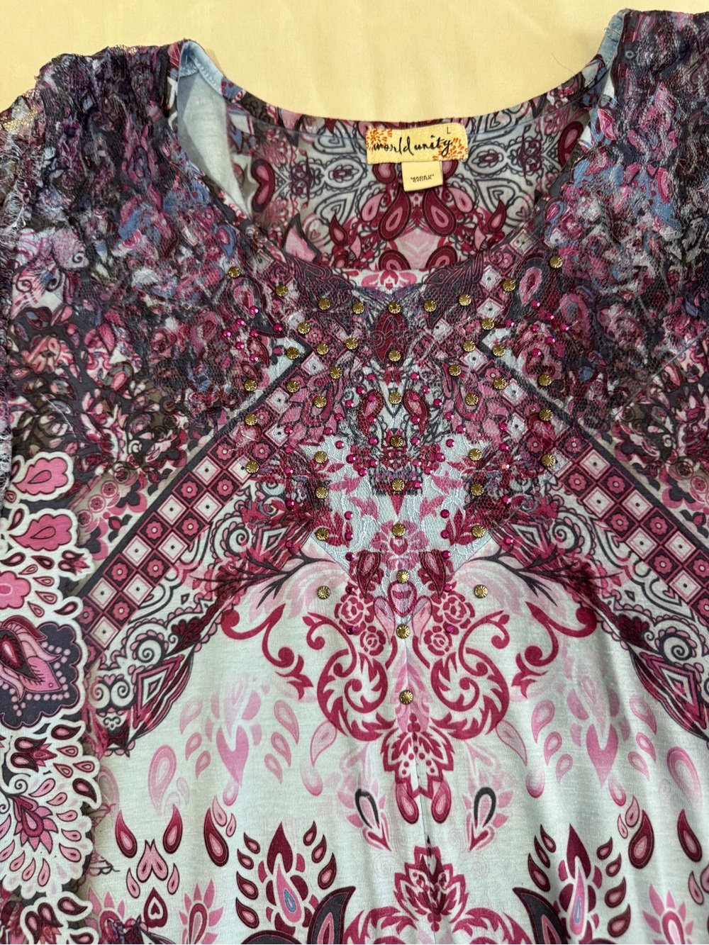 Printed Short Sleeve Tunic Top - Blue Purple - Picture 8 of 12